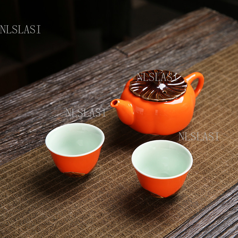 Celadon Ceramic Cup - Turuncu Kırmızı Seramik Çay Seti, Kontrast